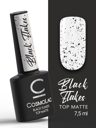 Cosmolac Топ матовый с черными хлопьями без липкого слоя/Top Matte Black Flakes 7,5 мл