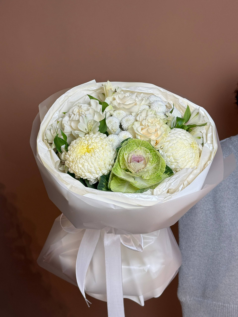 Букет "Цветочный Калейдоскоп", Альстромерия, розы, хризантема, брассика