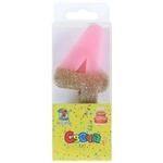 Свеча для торта розовая цифра 4 с блестящим глиттером