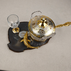 Икорница "Осетринка" с крышечкой на агате с рюмочкой