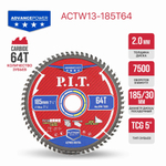 Диск пильный по алюминию PIT 185x30/x2.0 мм, 64T Carbide, зуб TCG 5° (ACTW13-185T64)
