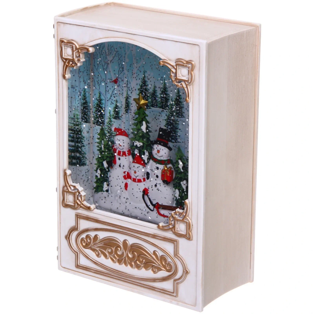 Сувенир с подсветкой «Книга сказок» 13.2*6.9*19.1 см (8 мелодий, USB + батарейки, подсветка, парящий снег), Белый