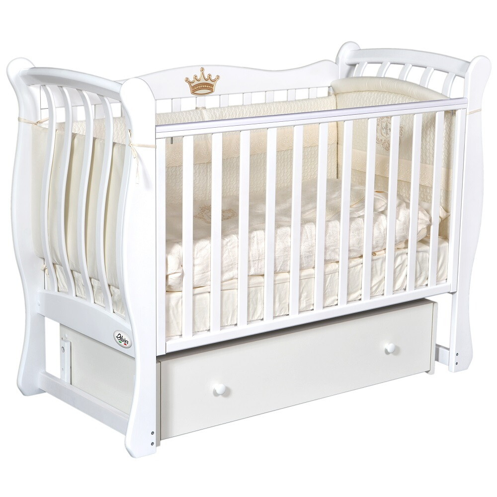 Детская кроватка Oliver Viana Elegance с универсальным маятником и ящиком Белый