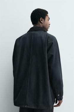 ZARA ДЖИНСОВАЯ КУРТКА С КОМБИНИРОВАННЫМ ВОРОТНИКОМ, СИНИЙ