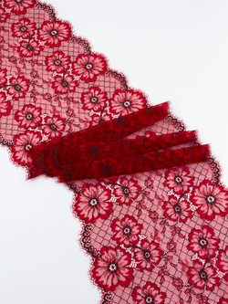 Кружево шантильи красное с черным эластичное ширина 19 см