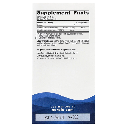 Nordic Naturals, Vitamin D3 + K2, Great Orange, 60 Soft Gels