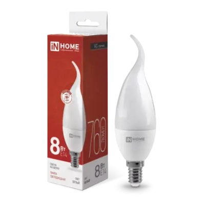 Лампа светодиодная LED-СВЕЧА НА ВЕТРУ-VC 8Вт 230В Е14 4000К БЕЛЫЙ СВЕТ 760Лм IN HOME