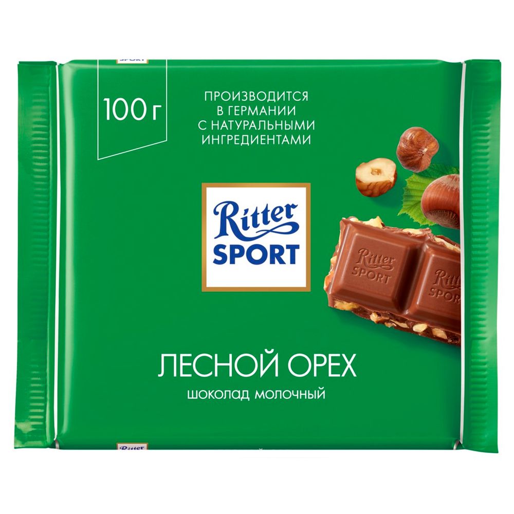 Шоколад Ritter Sport молочный, дробленый лесной орех, 100 гр