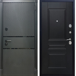 Входная металлическая дверь RеX (РЕКС) 15 Чешуя кварц черный, фурнитура хром/ ФЛ-243 Венге 16мм