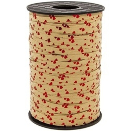 Лента (0,5 см*182 м) Красные сердца, Крафт, Металлик 1 шт.