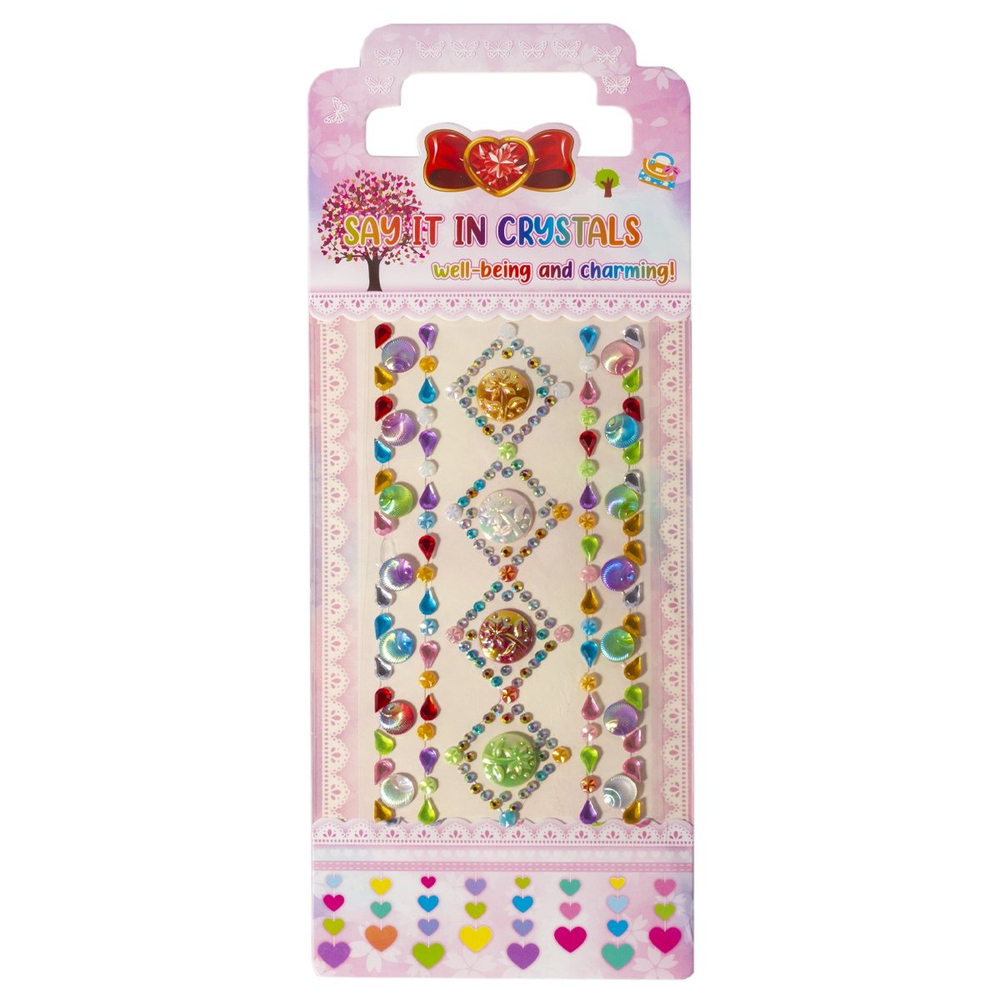 Наклейки-стразы Alingar, акриловые, "Яркие узоры", здездочки, сердечки, цветы, пакет с европодвесом