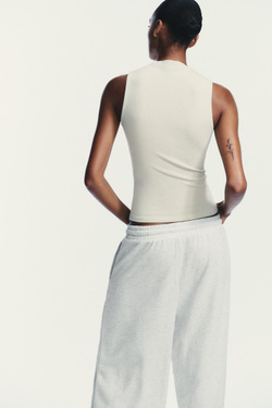 ZARA ТОП ИЗ ХЛОПКА И МОДАЛА, КАМЕННО-СЕРЫЙ