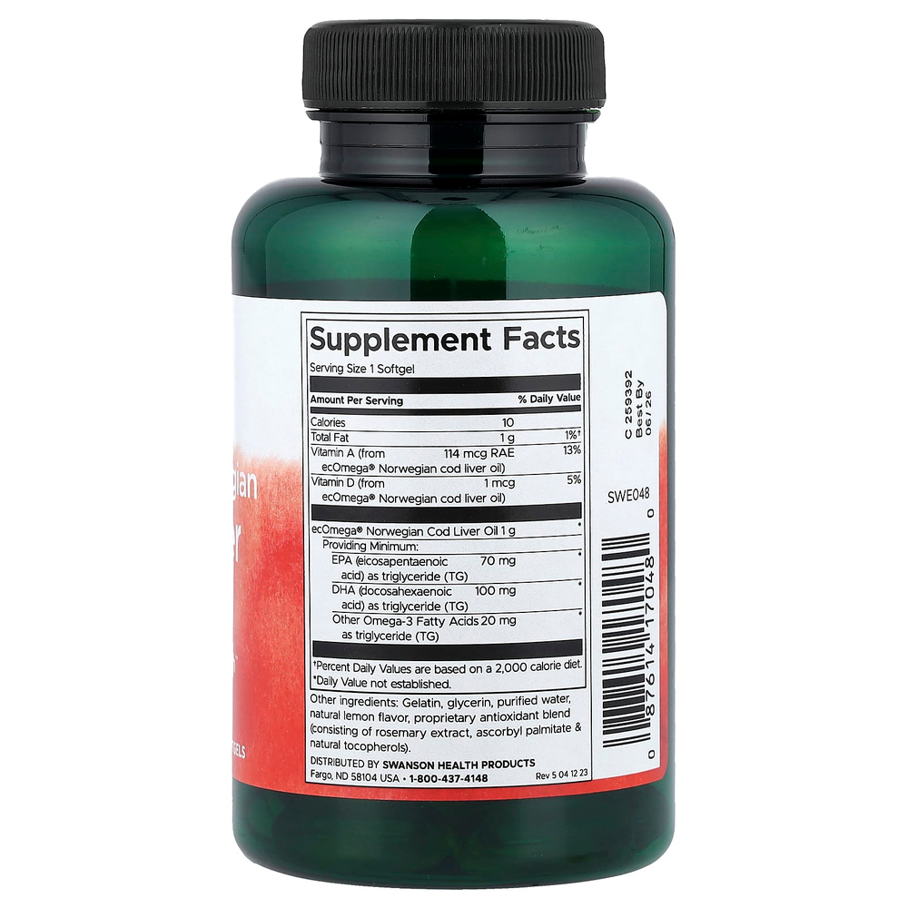 Swanson, жир печени норвежской трески, 60 капсул