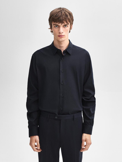 Massimo Dutti Рубашка облегающего кроя из эластичной ткани, темно-синий