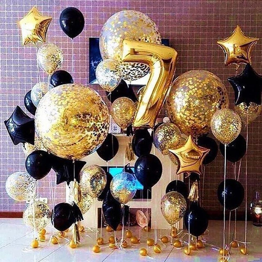 Шар (40"/102 см) Цифра, 7, Золото, в упаковке