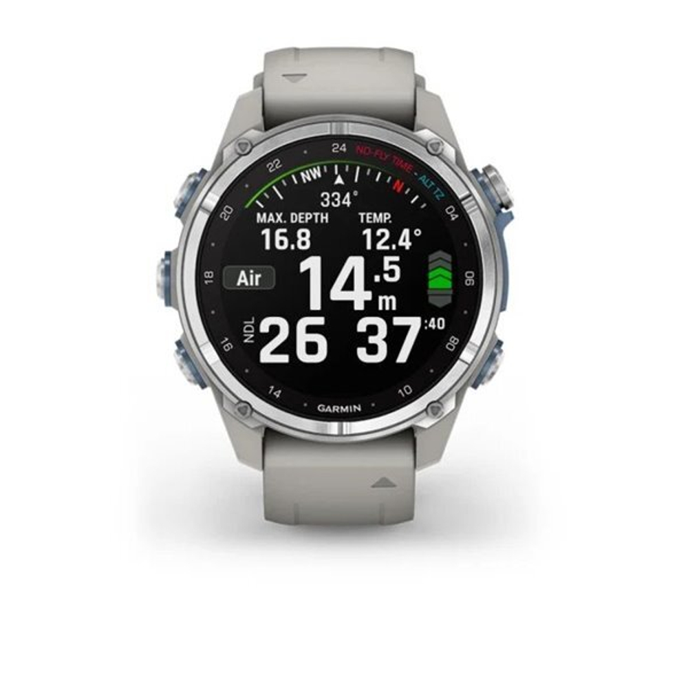 Умные часы Garmin Descent Mk3 (43 мм) из нержавеющей стали с силиконовым туманно-серым ремешком