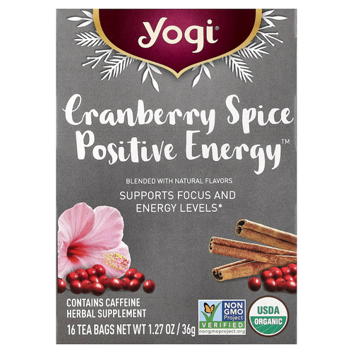 Yogi Tea, клюква и специи Positive Energy™, 16 чайных пакетиков, 36 г (1,27 унции)