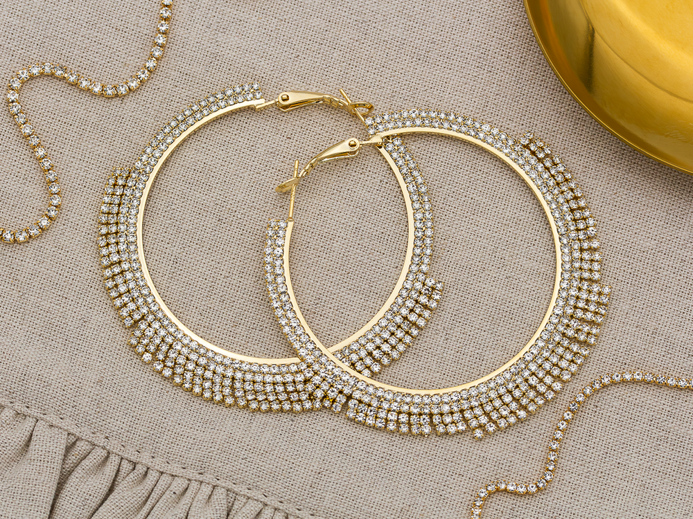 Серьги-Кольца со стразами 63мм