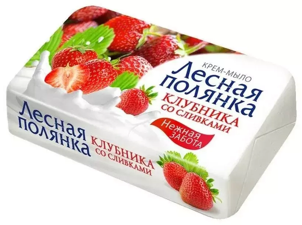 ЛЕСНАЯ ПОЛЯНКА Крем-мыло Клубника со сливками, 90 г