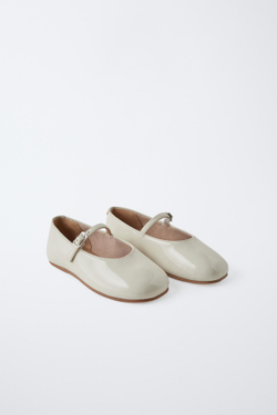 ZARA ЛАКИРОВАННЫЕ БАЛЕТКИ, ЭКРЮ