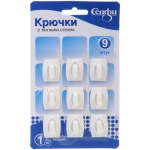 Крючки пластиковые в наборе 9шт на липкой основе «ИДЕЯДОМА», форма прямоугольник, цвет белый, нагрузка 1кг✦