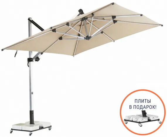 Зонт профессиональный 3х3 м Banana Plus, серебристый, бежевый