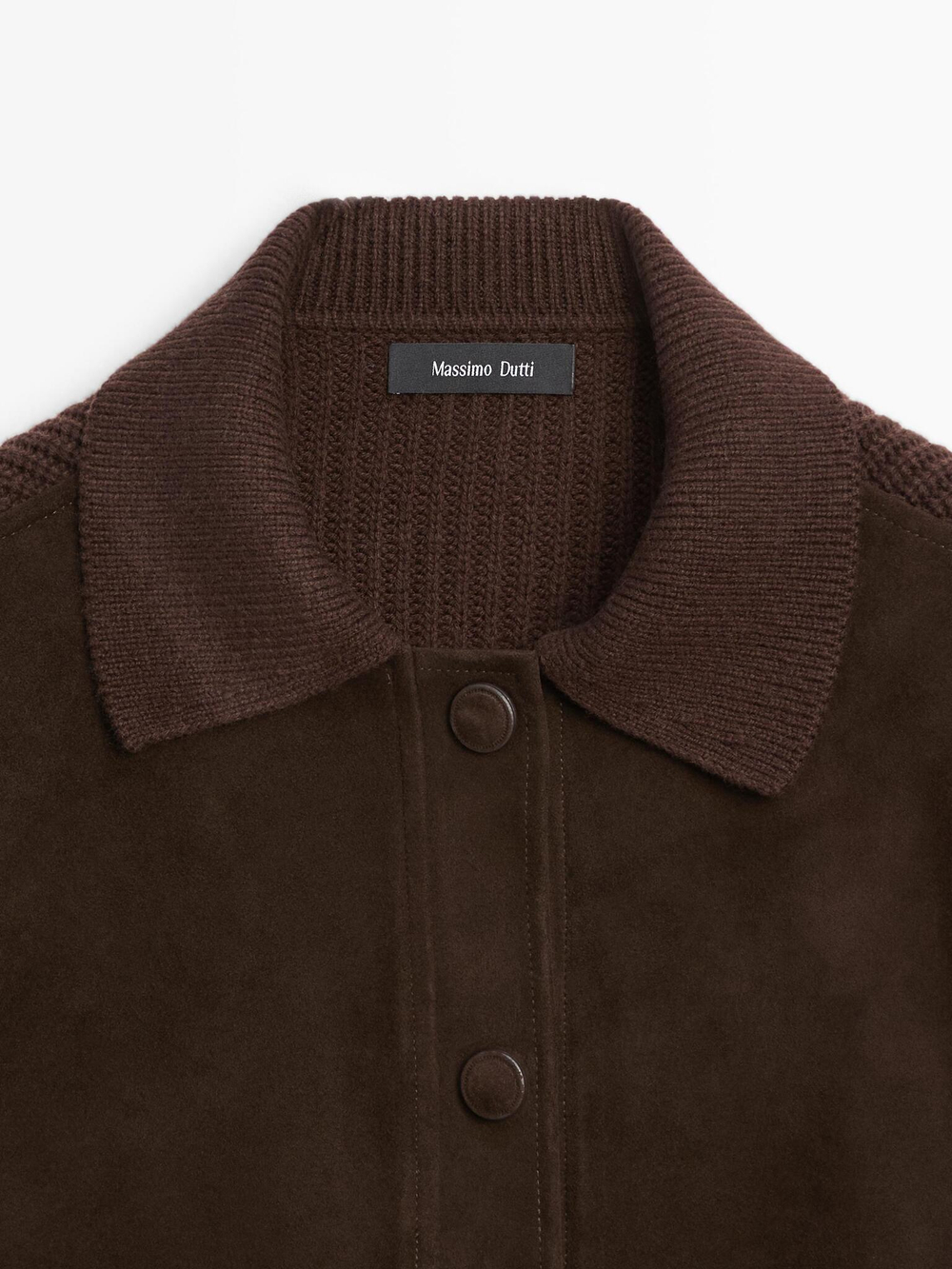 Massimo Dutti Куртка из трикотажа и овечьей кожи, шоколадный