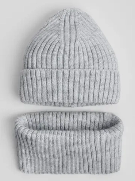 Шапка детская на осень, серая со снудом