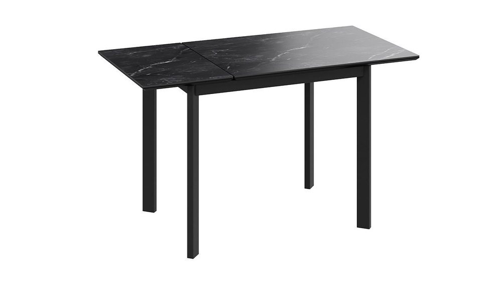 Стол кухонный обеденный раздвижной Черный муар/Керамика матовая серый мрамор 90(130)х65х75 см
