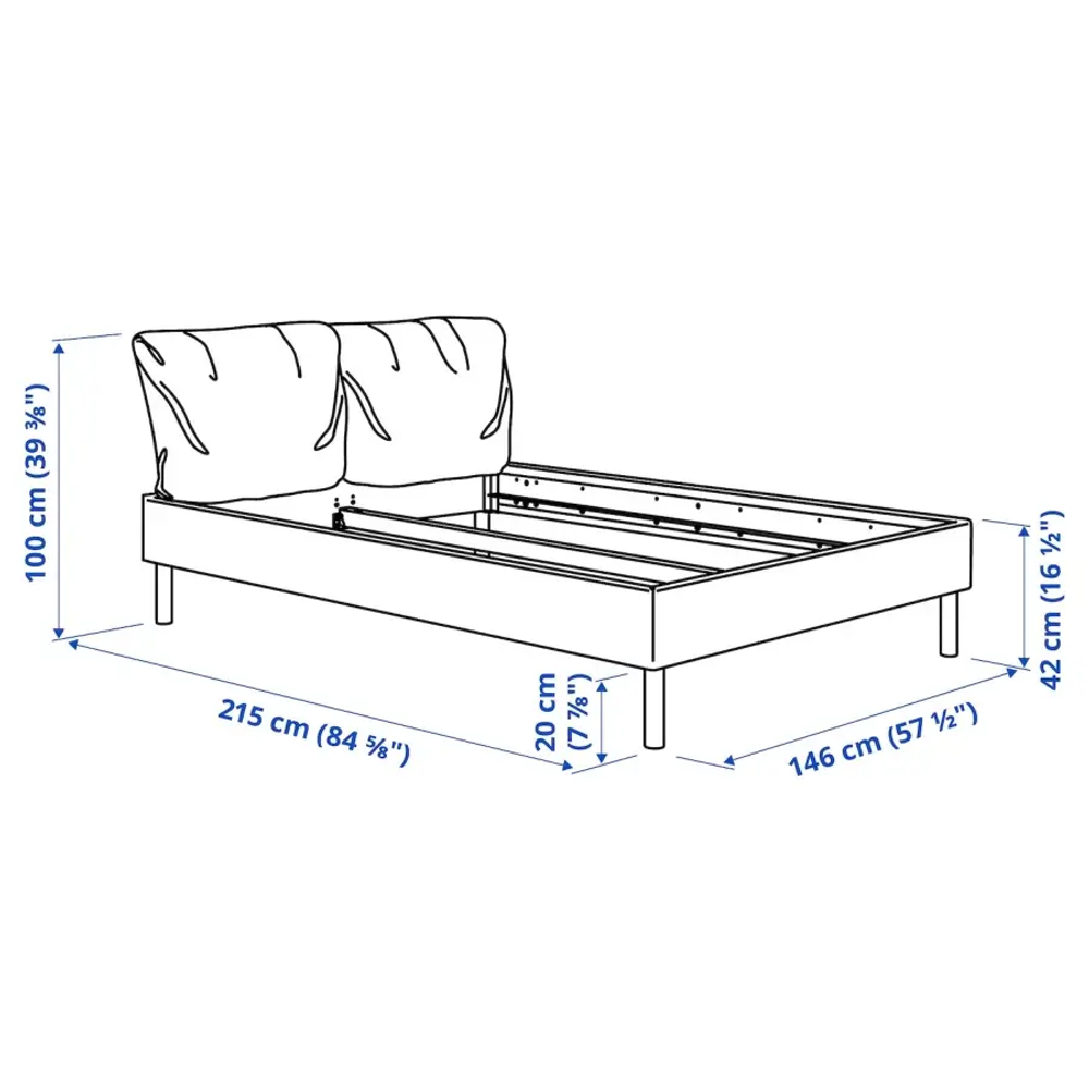 Каркас кровати с обивкой - IKEA SAGESUND, 200х140 см, серый, САГЕСЕНД ИКЕА