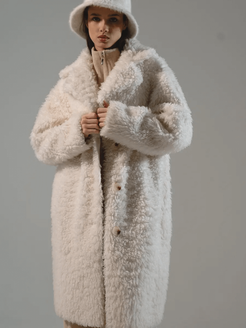 Шуба женская из 100% овечьей шерсти мериноса на зиму, белая, SilverFox