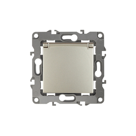 12-2103-04 ЭРА Розетка 2P+E Schuko со шторками с крышкой, 16A-250В, IP20, Эра12, шампань