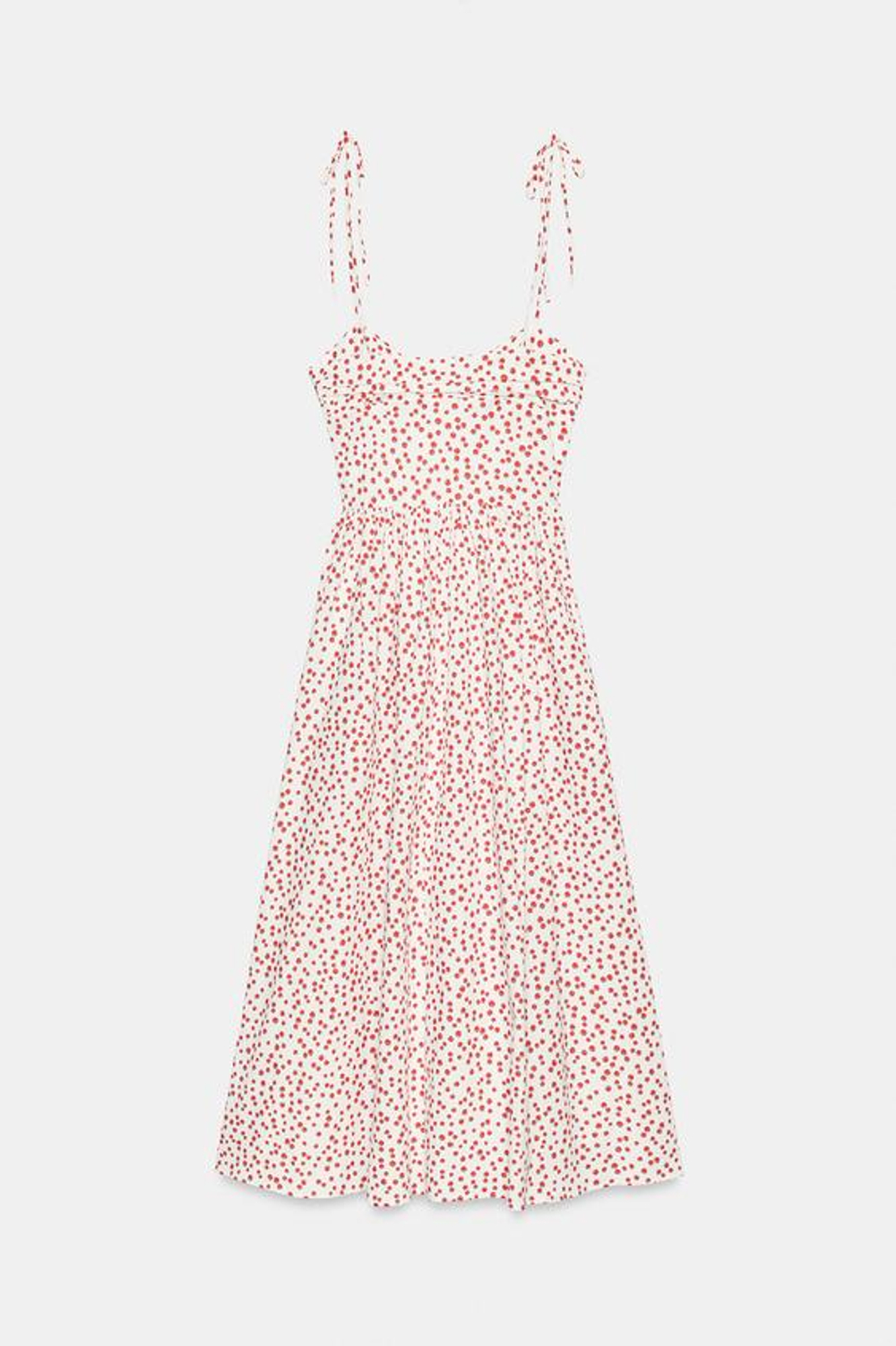 ZARA ПЛАТЬЕ МИДИ ИЗ ПОПЛИНА, БЕЛЫЙ/КРАСНЫЙ