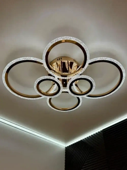 Люстра потолочная золотая с пультом для всех видов потолков, 120 Вт