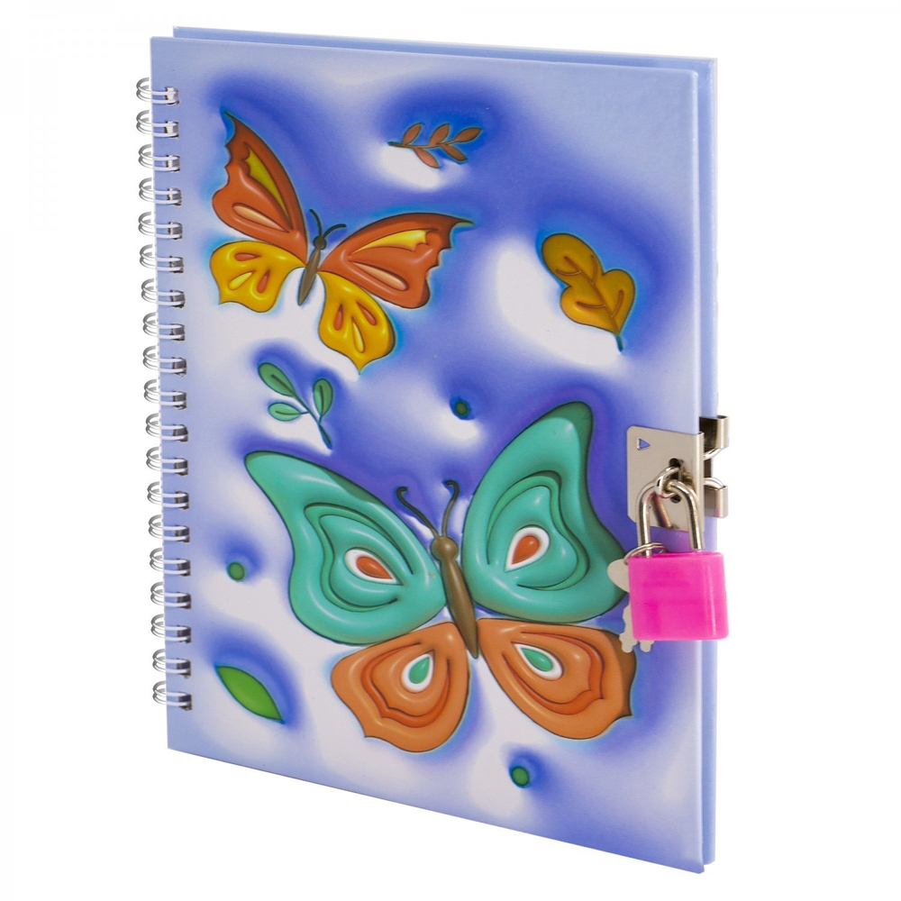 Блокнот 13,0 см * 18,0 см , гребень, Alingar, ламинация, эффект 3D, замочек, 45 л., дизайнерский блок, линия, "Бабочки"