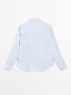 Massimo Dutti Рубашка из струящегося льна в тонкую полоску, синий