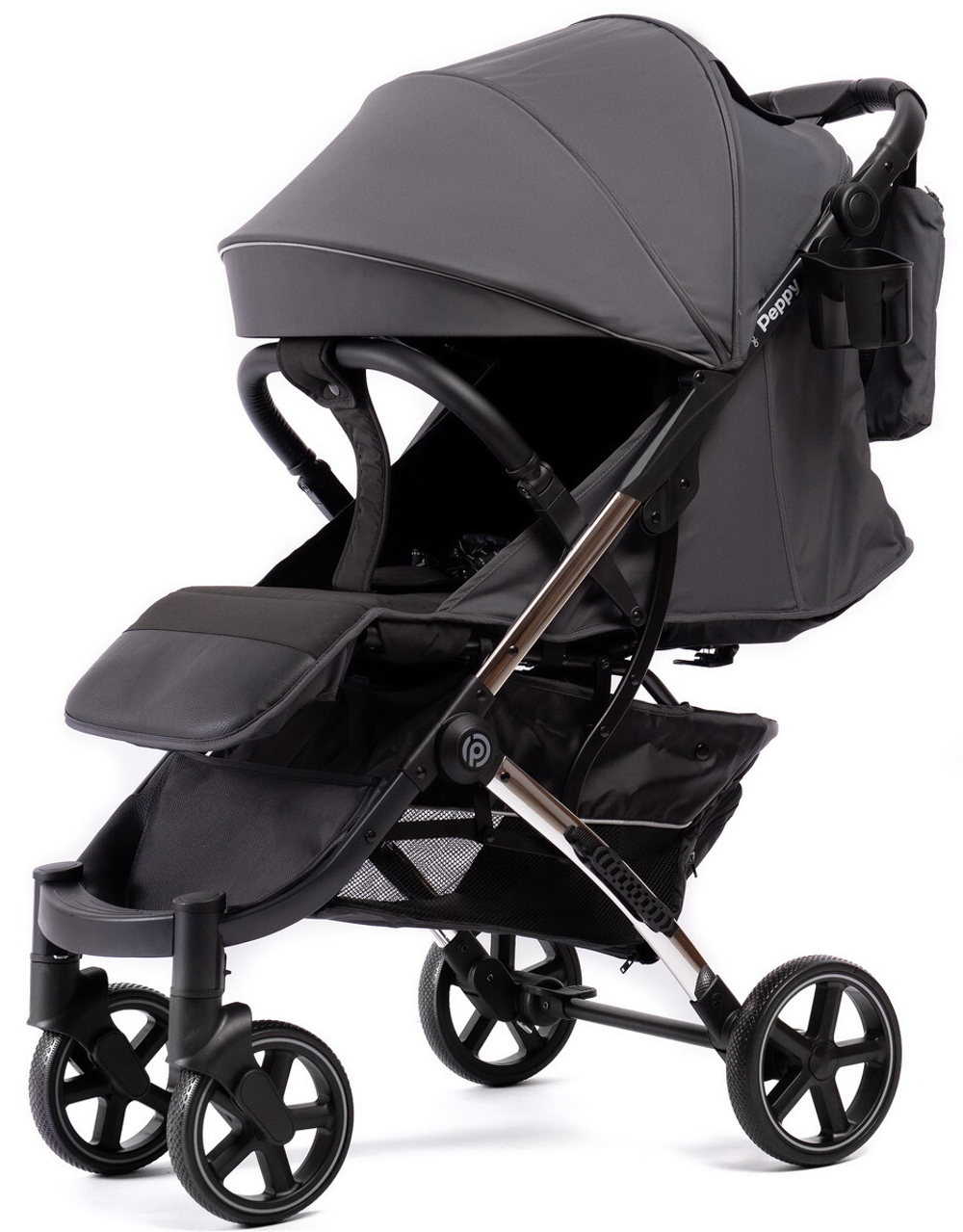 Прогулочная коляска Peppy Polo 2.0 Steel grey хром рама, сумка