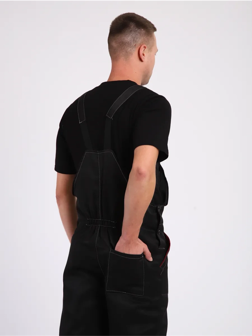 Полукомбинезон рабочий штаны на лямках на молнии черный