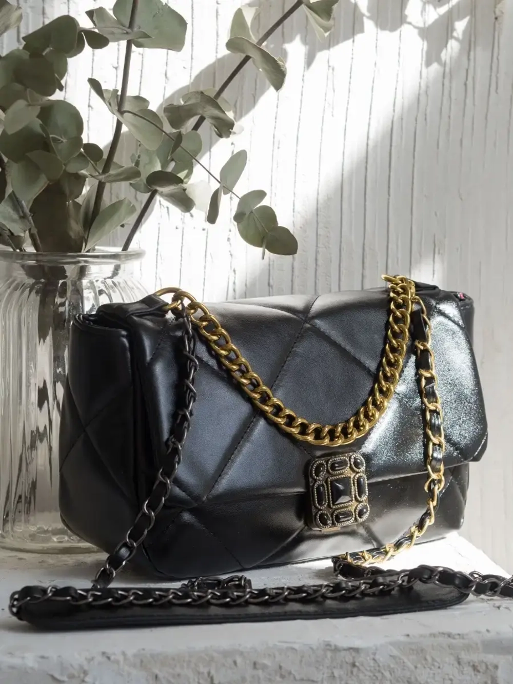 Сумка женская через плечо бренд не кожаная кросс боди модная стёганная на цепочке для девушке шоппер