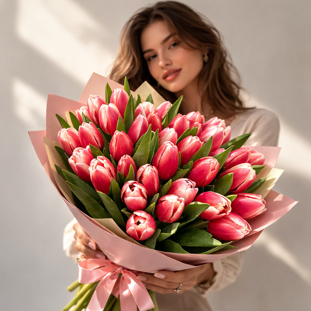 Букет из красно-белых тюльпанов “Lornah"