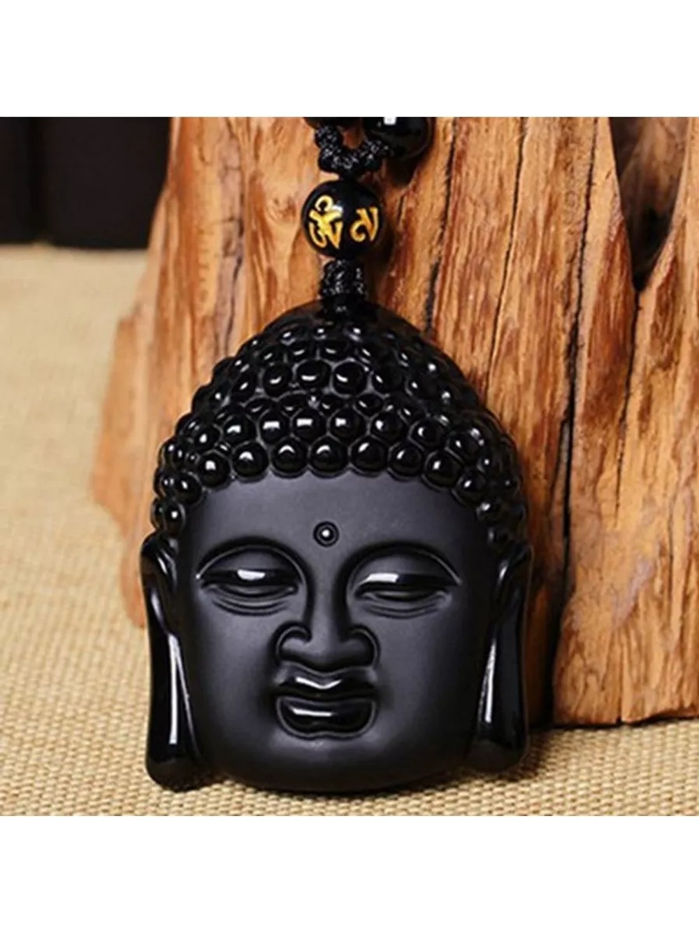 Подвеска Талисман Голова Будды, Счастье и успех, Обсидиан