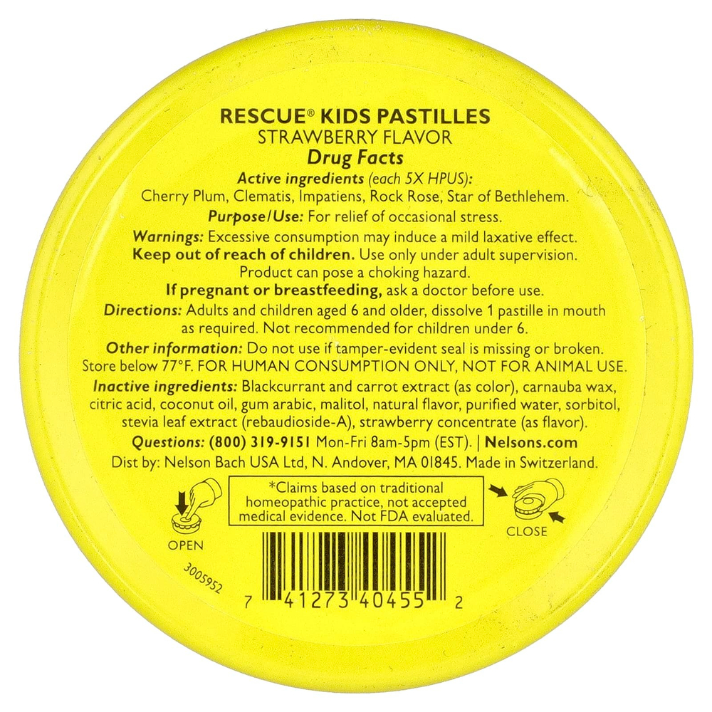 Bach, Rescue®, пастилки для детей, для снятия стресса, со вкусом клубники, 35 пастилок, 50 г (1,7 унции)