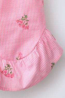 ZARA ТОП В ПОЛОСКУ С ЦВЕТОЧНОЙ ВЫШИВКОЙ, РОЗОВЫЙ