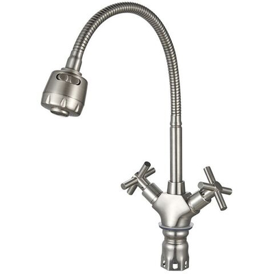Смеситель для кухни, РМС, гибк излив, с кран-буксой, нерж, SUS124-279F