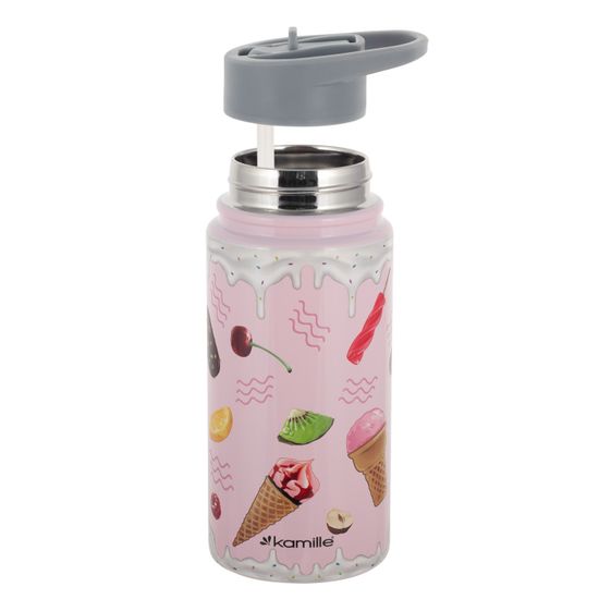 Термобутылка детская 480 мл. с трубочкой Kamille KM 2162 с 3D принтом