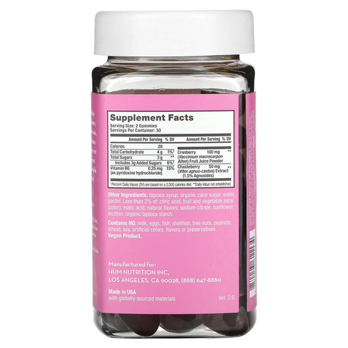 HUM Nutrition, жевательные таблетки SOS PMS, со вкусом клюквы, 60 веганских жевательных таблеток