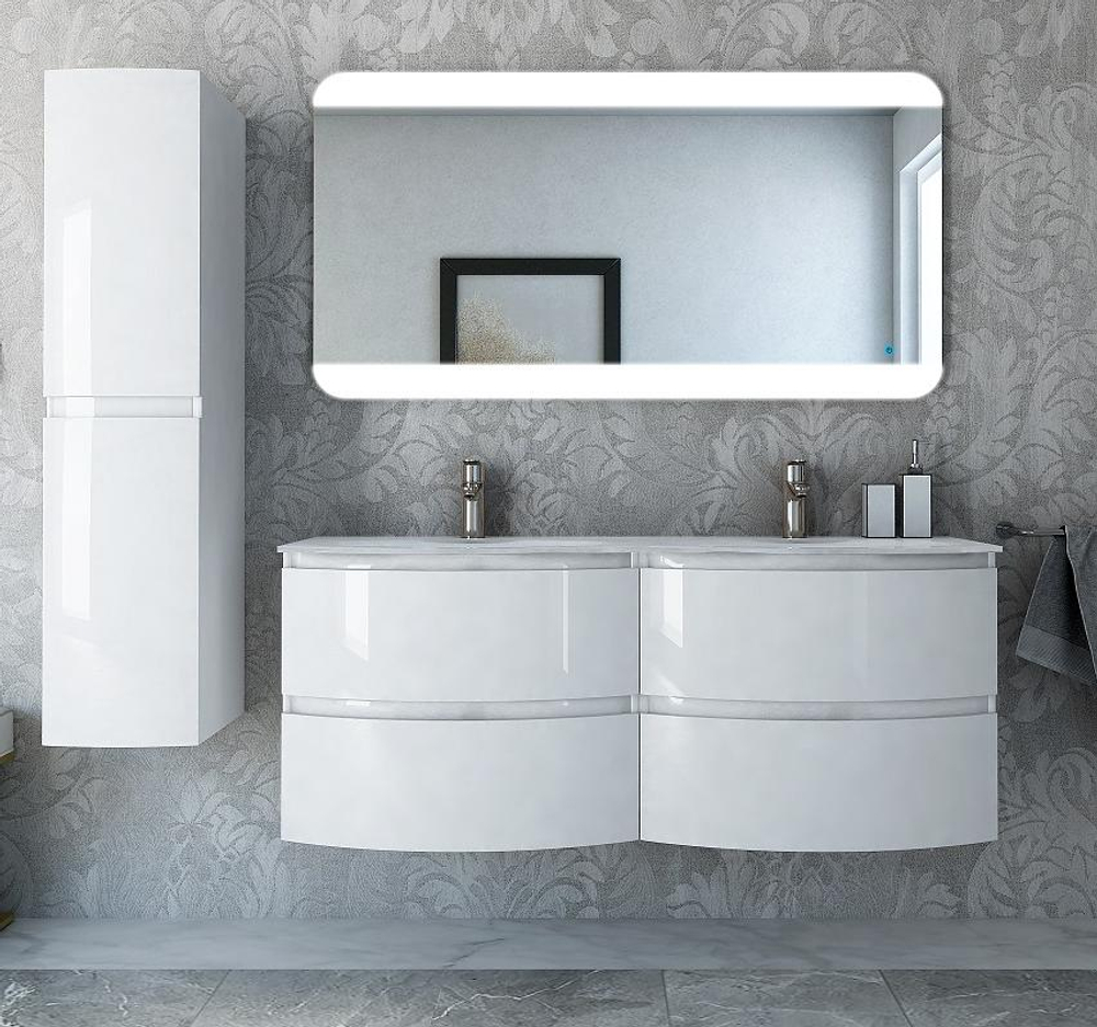 Мебель для ванной раковина с двумя чашами Cezares VAGUE 138 Bianco lucido