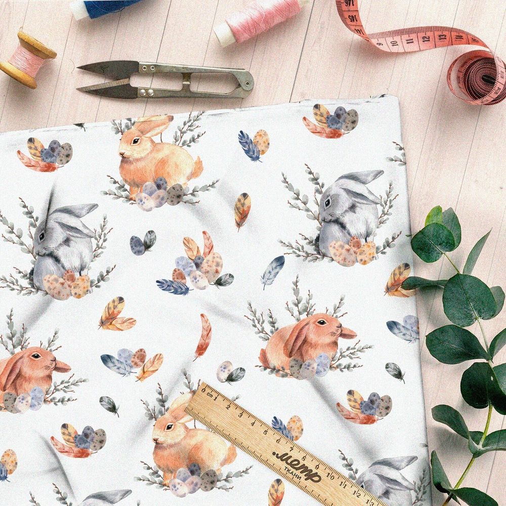 Ткань шифон рыжие и серые кролики