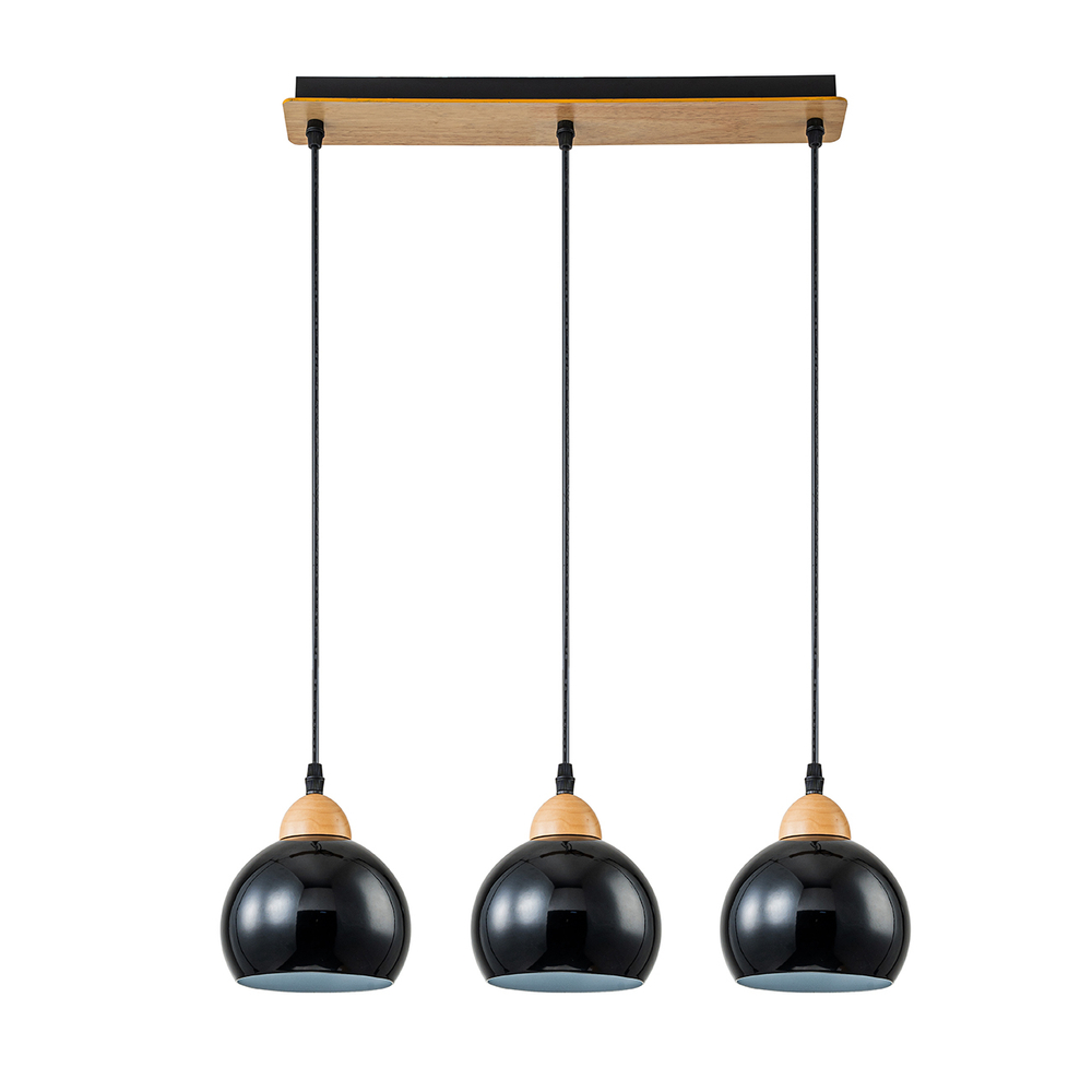 Подвесной светильник 3х40Вт Е27, металл/дерево/пластик, черный/дерево