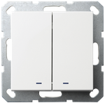 Выключатель двухклавишный со светодиодами 10A 250V~ с накладкой, цвет белый глянцевый